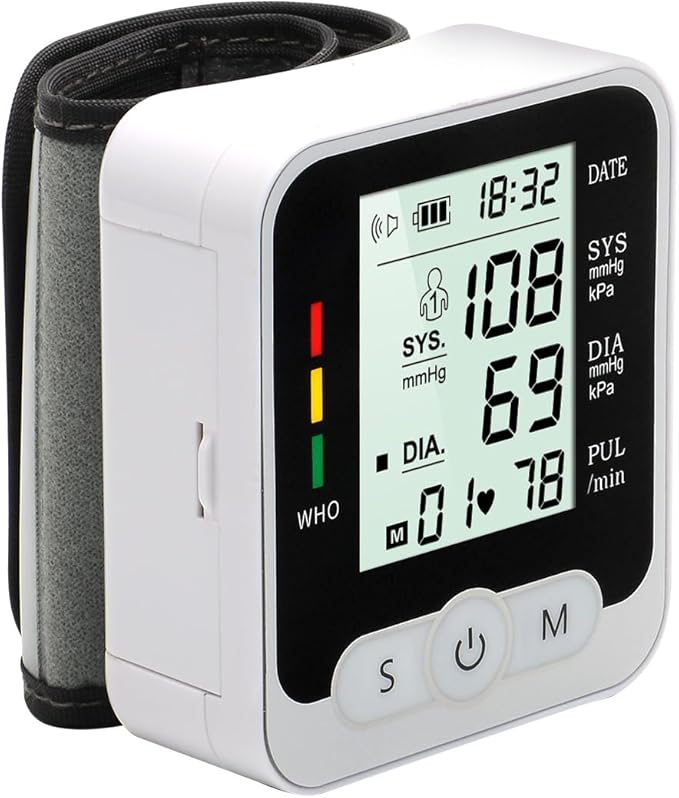 Wrist Blood Pressure Monitor – Digital BP Machine with WHO Indicator, 2×99 Memory & Large LCD Display