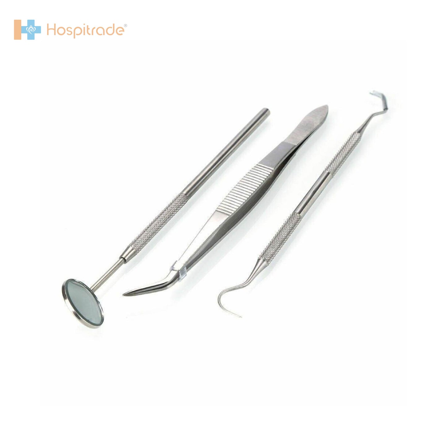 Dental Examination Diagnostic Kit Explorer Mouth Mirror with Tweezers (Set of 3)