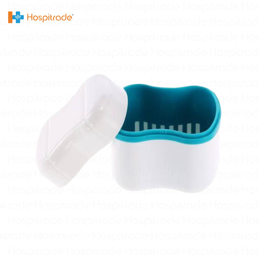 Denture Clean Products Container white, blue/green inner,