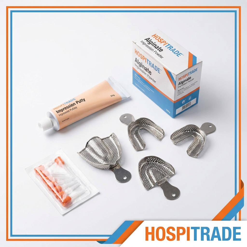 Hospitrade Complete Dental Impression Kit - putty, alginate, trays and mixing tips