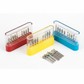 Dental burs dispenser box in blue red and yellow